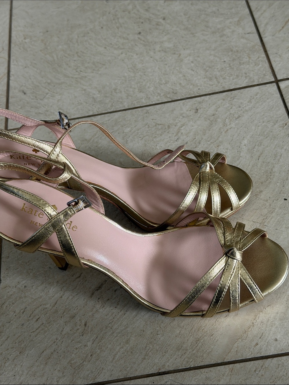 Kate spade, Gold Strappy Slingback Sandals. Like NEW, worn for 20 minutes.